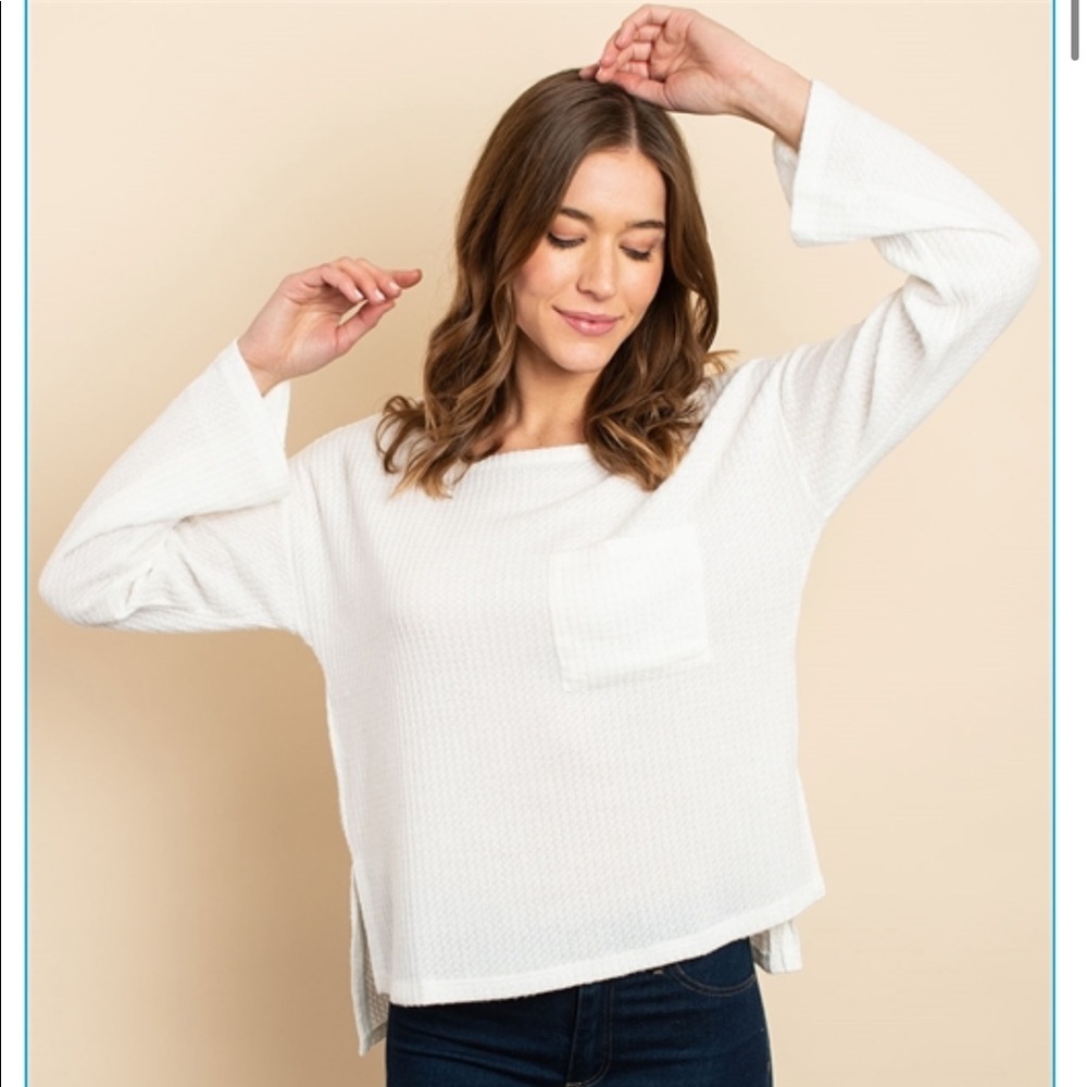 NWT Tresics ivory long sleeve waffle knit top